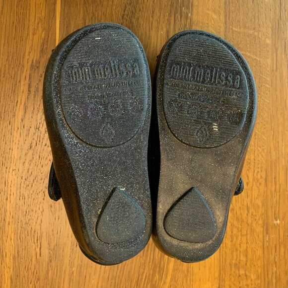 MINI MELISSA Black Cat Shoes Girls 7 Mary Jane Glitter Cats Toddler Girl Shoe - Picture 5 of 6